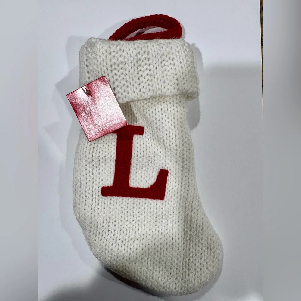 Letter L Wondershop Mini Christmas Stocking White Knit Target New